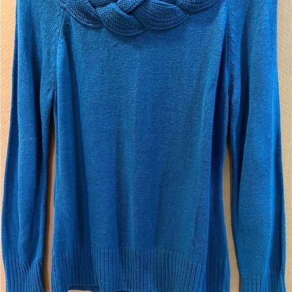 John Paul Richard Braided Neckline Long Sleeve Blue Sweater  Size L - Picture 4 of 6